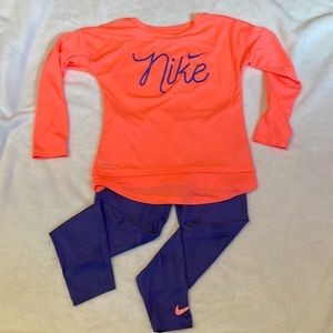 Girls 6X Nike Dry Fit pants and top - bright orange and purple
